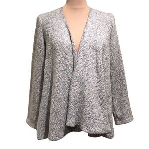Hilana Cardigan Sweater Size Small Gray Open Knit Wool Cotton